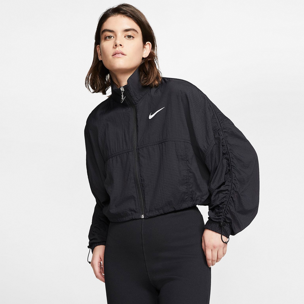 nike swoosh woven jacket with utility pockets