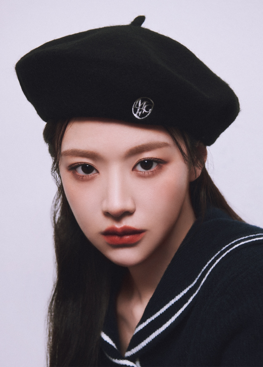 MARITHE FRANCOIS GIRBAUD CIRCLE LOGO EMBROIDERY WOOL BERET