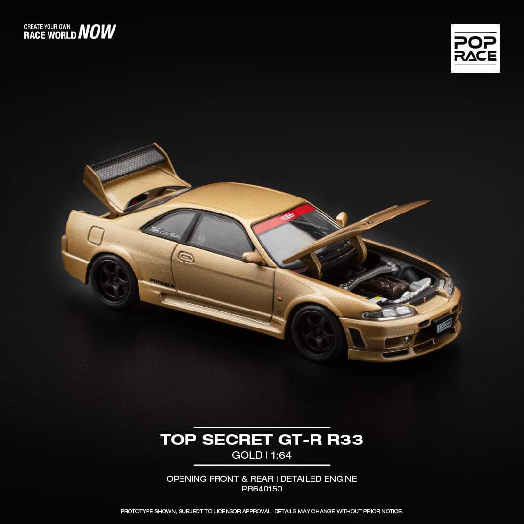預購Pre-order] Pop Race 1/64 TOP SECRET GT-R R33 - GOLD - The