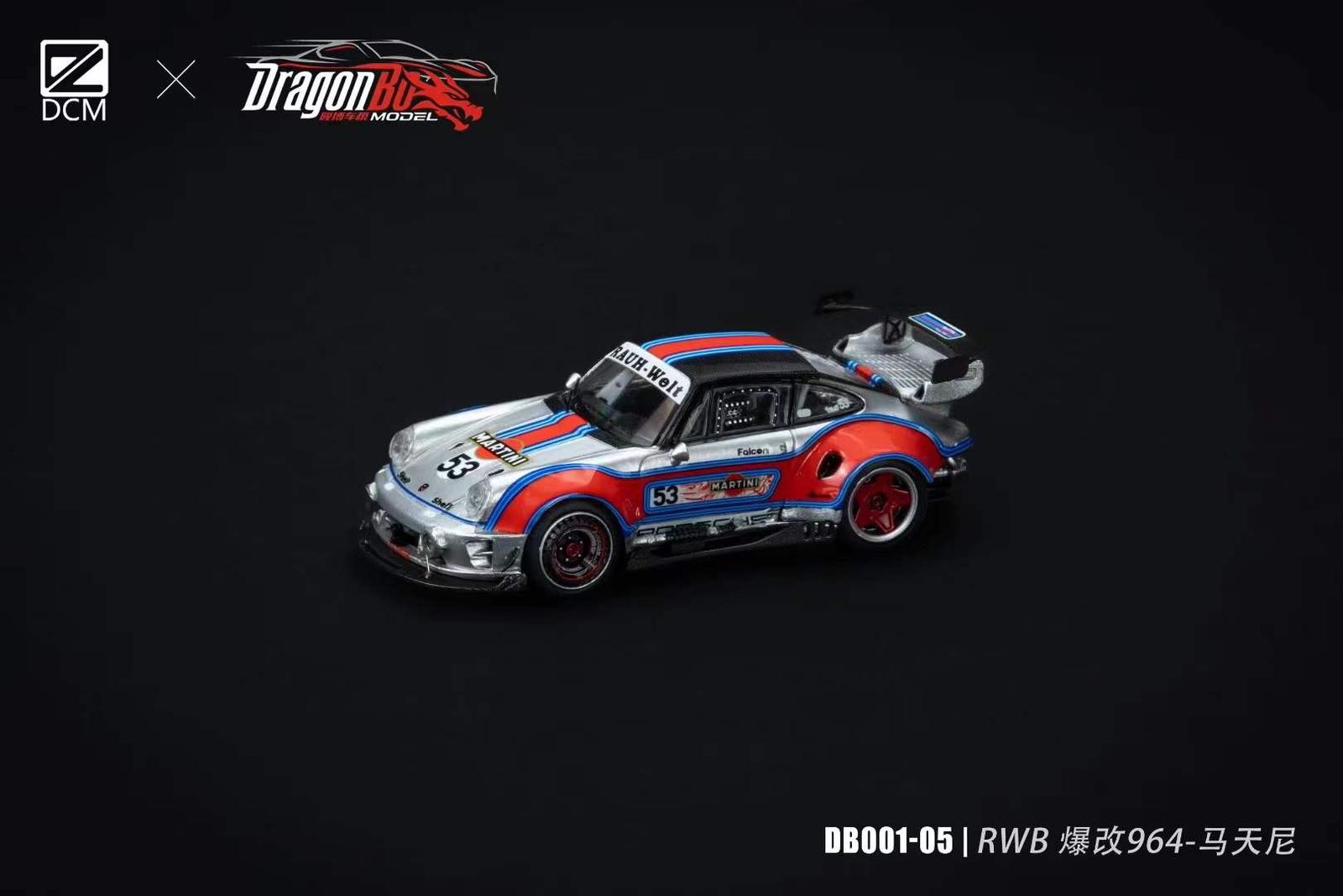 DCM x DragonBo Model 1/64 Porsche RWB 964 Sliver Martini Livery