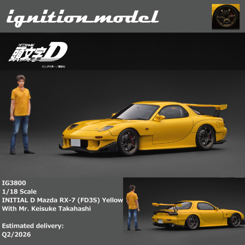 Ignition Model IG 1/18 INITIAL D Mazda RX-7 (FD3S) Yellow With Mr