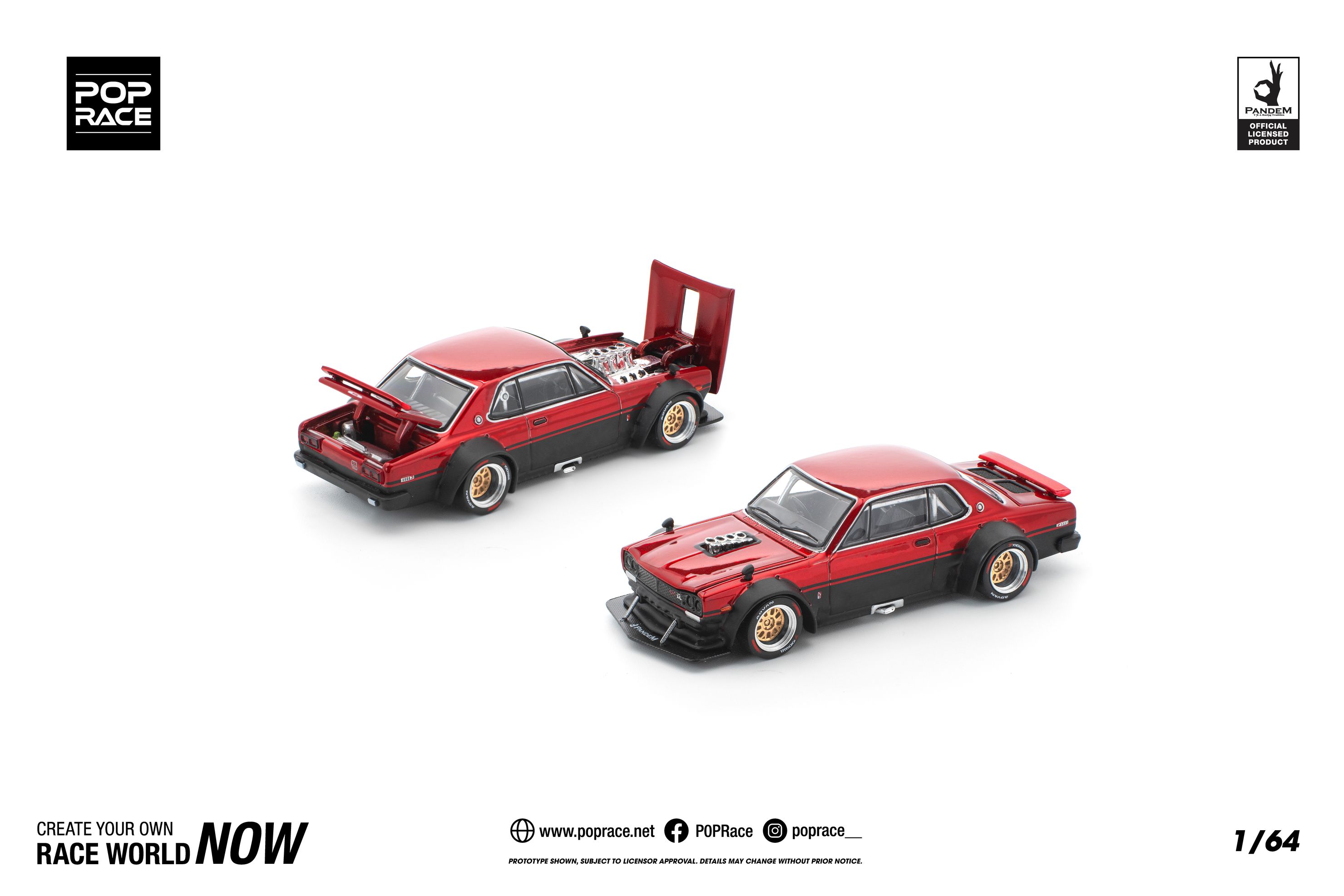POPRACE PR640267 1/64 SKYLINE GT-R V8 DRIFT (HAKOSUKA) - RED