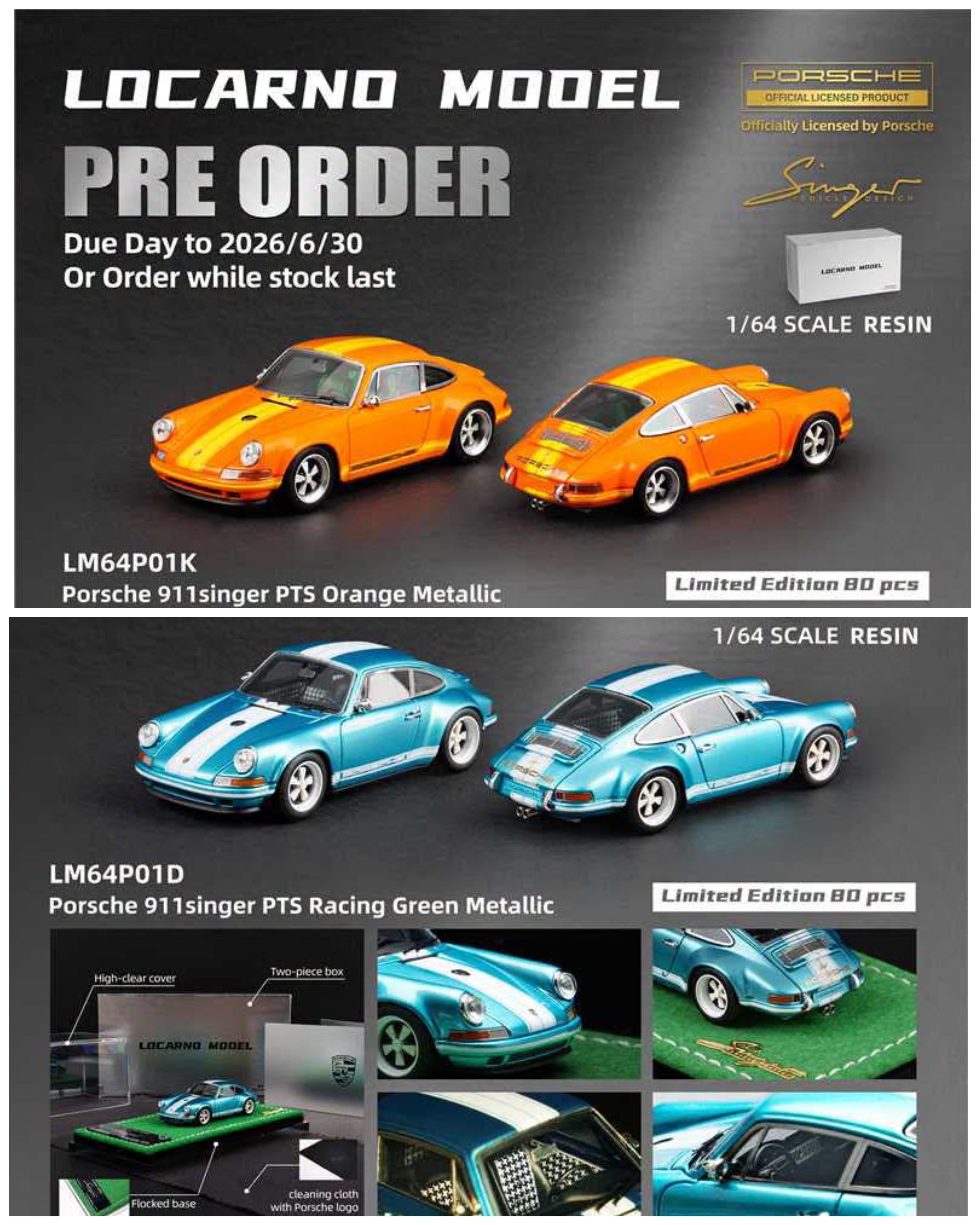 Locarno Model 1/64 Porsche 911 Singer PTS Resin Model - 收藏家模型