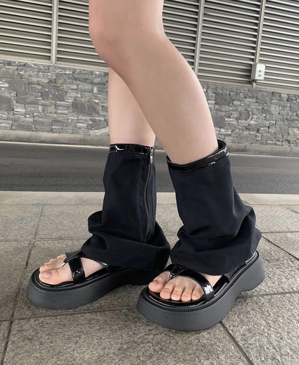 【Anyone more】Pena Leg Warmer Flip-Flops Sandals anyonemore - Combed suede leg warmer flip-flop sandals