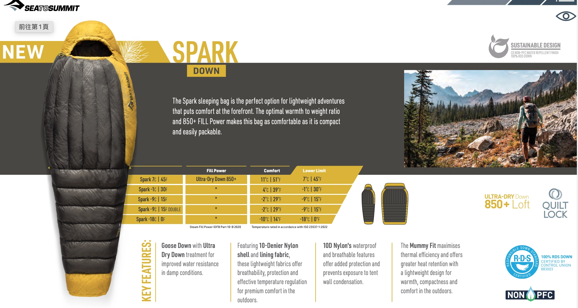 Sea To Summit Spark -1°C 極輕暖鵝絨睡袋(新版） - campingshare