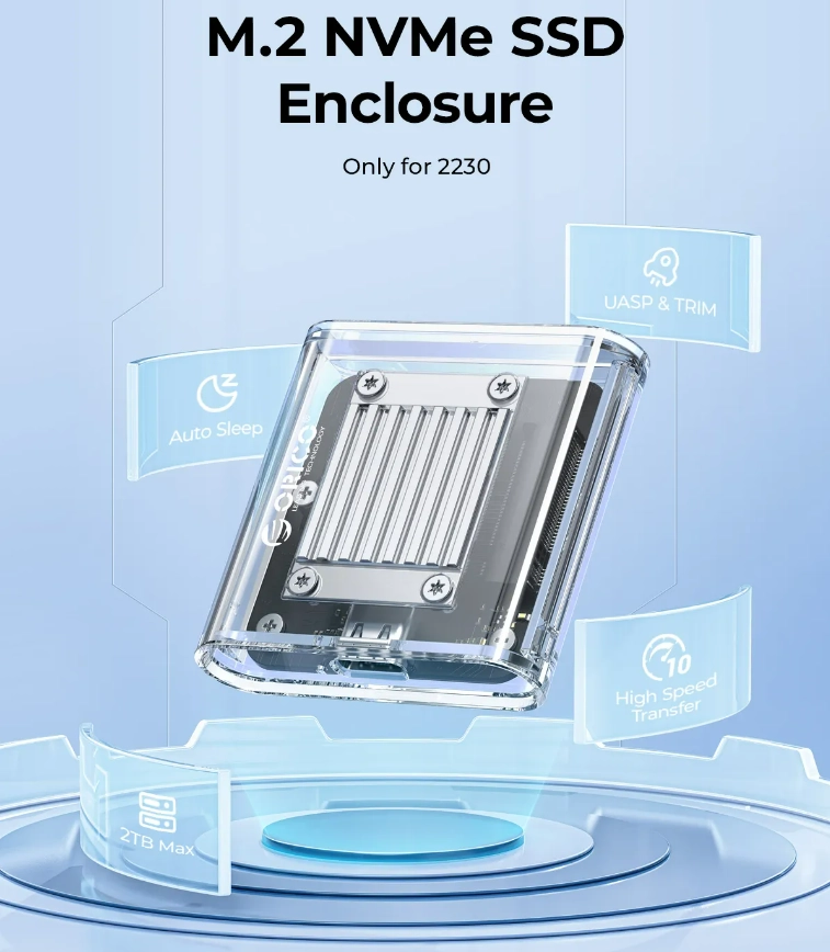 ORICO Transparent 透明Gen2 NVMe SSD 2230 Enclosure (10Gbps) [TC20