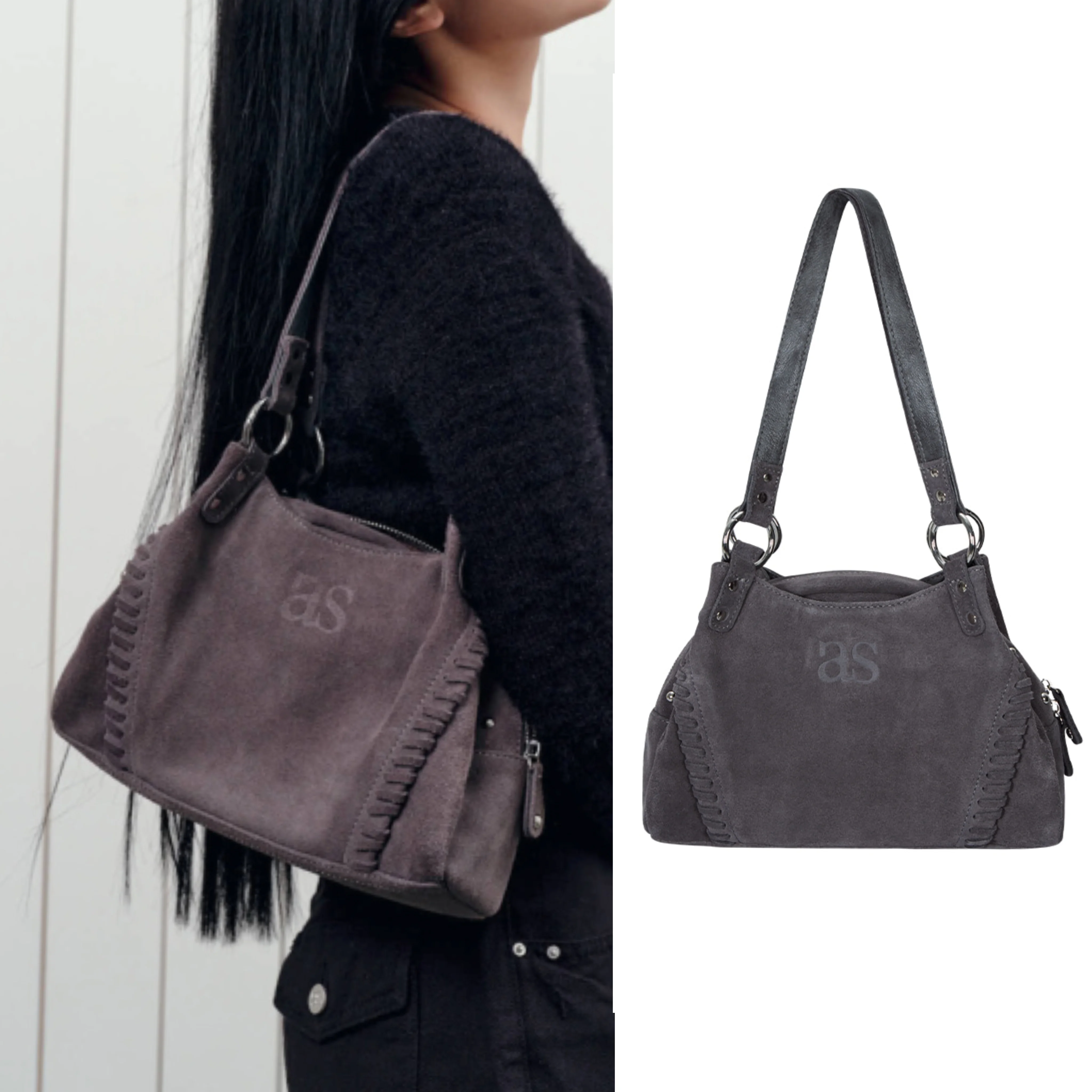 ason] BONITA MINI BAG / SUEDE CHARCOAL - MYSTYLEKOREA Online Shop