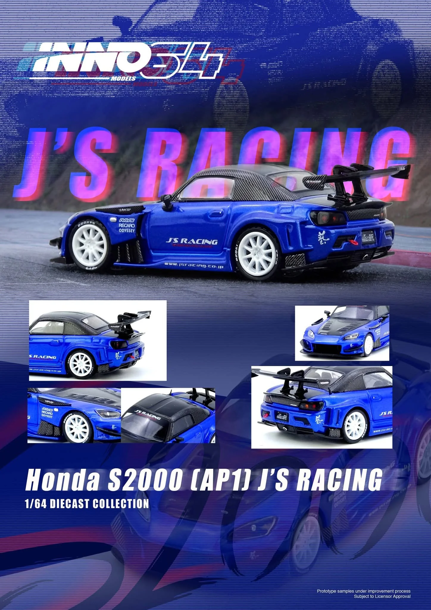 預訂Pre-order 》INNO64 HONDA S2000 J'S RACING Blue inno - JackFat Toys