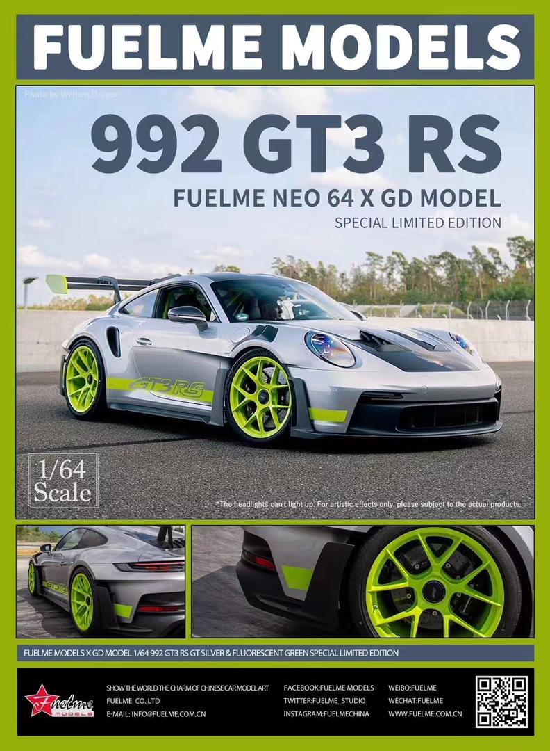 現貨Instock] Fuelme 1/64 Porsche 992 GT3 RS GT Silver (Green