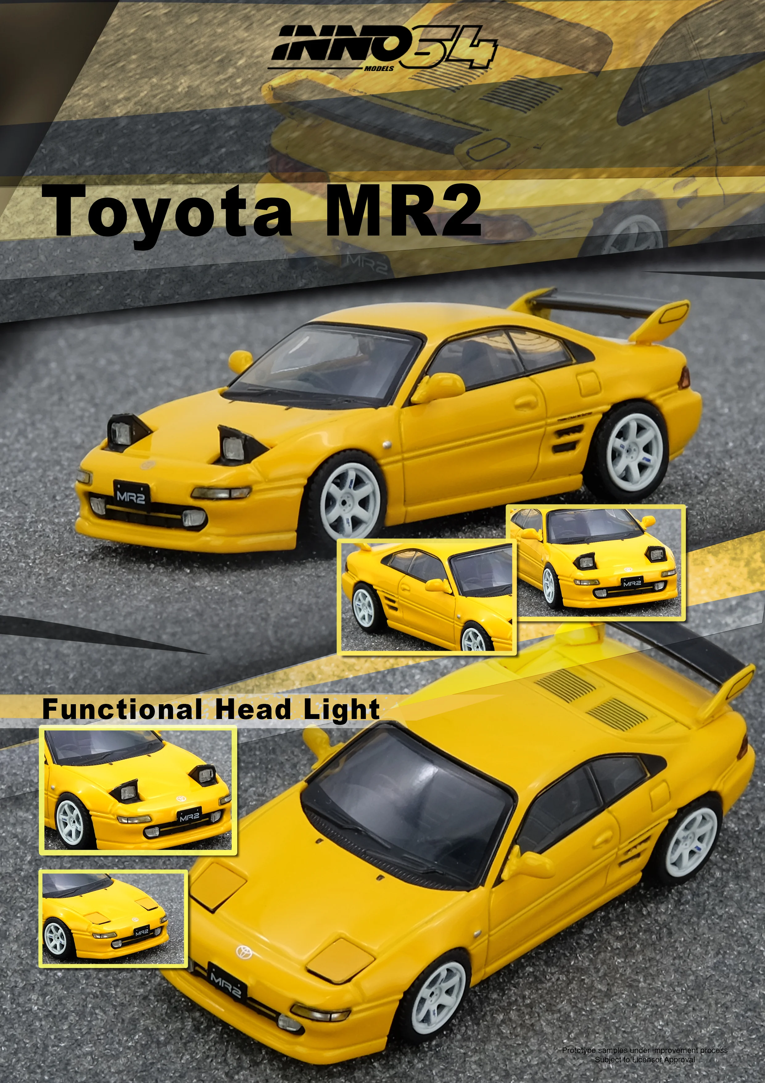 INNO 1/64 Toyota MR2 (SW20) Yellow - 收藏家模型飛機模型汽車模型