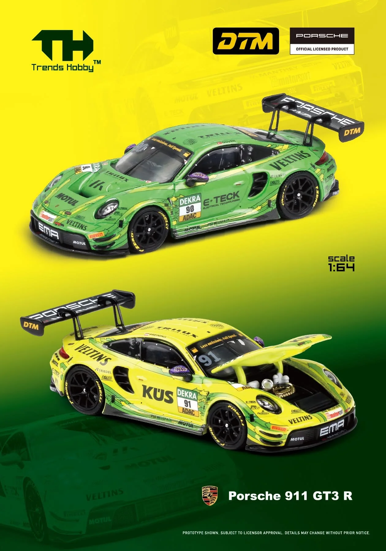 Trends Hobby 1/64 Porsche 911 GT3 R DTM 2024 Diecast Model (Green