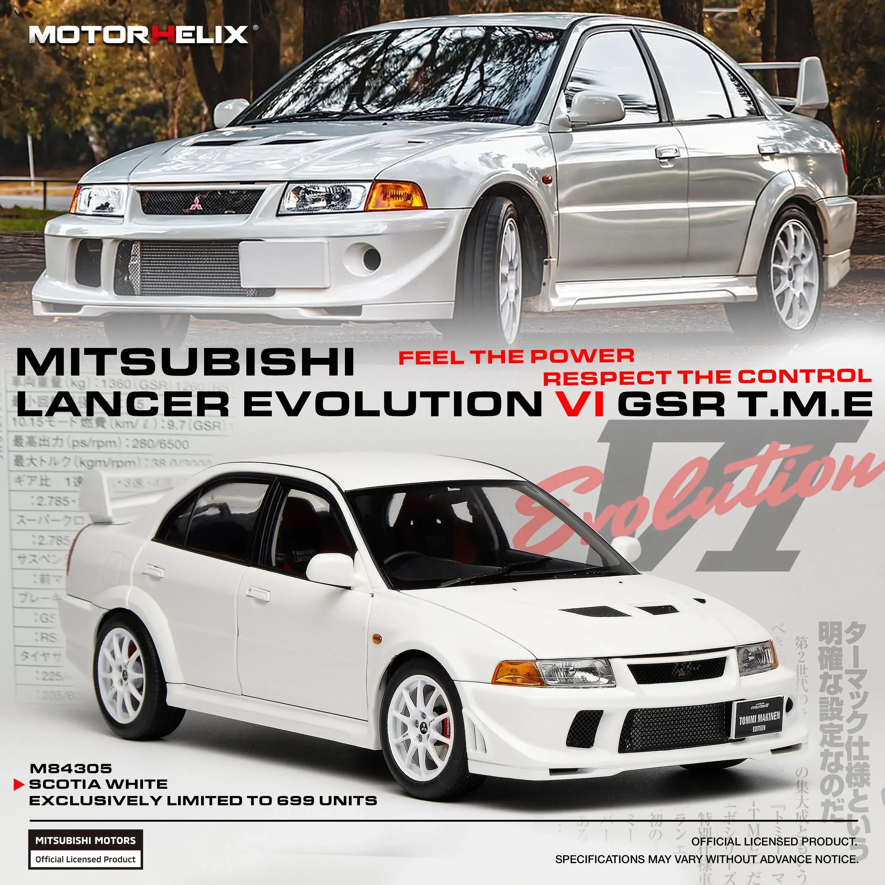 Motorhelix 1/18 Mitsubishi Lancer Evolution VI T.M.E Scotia White