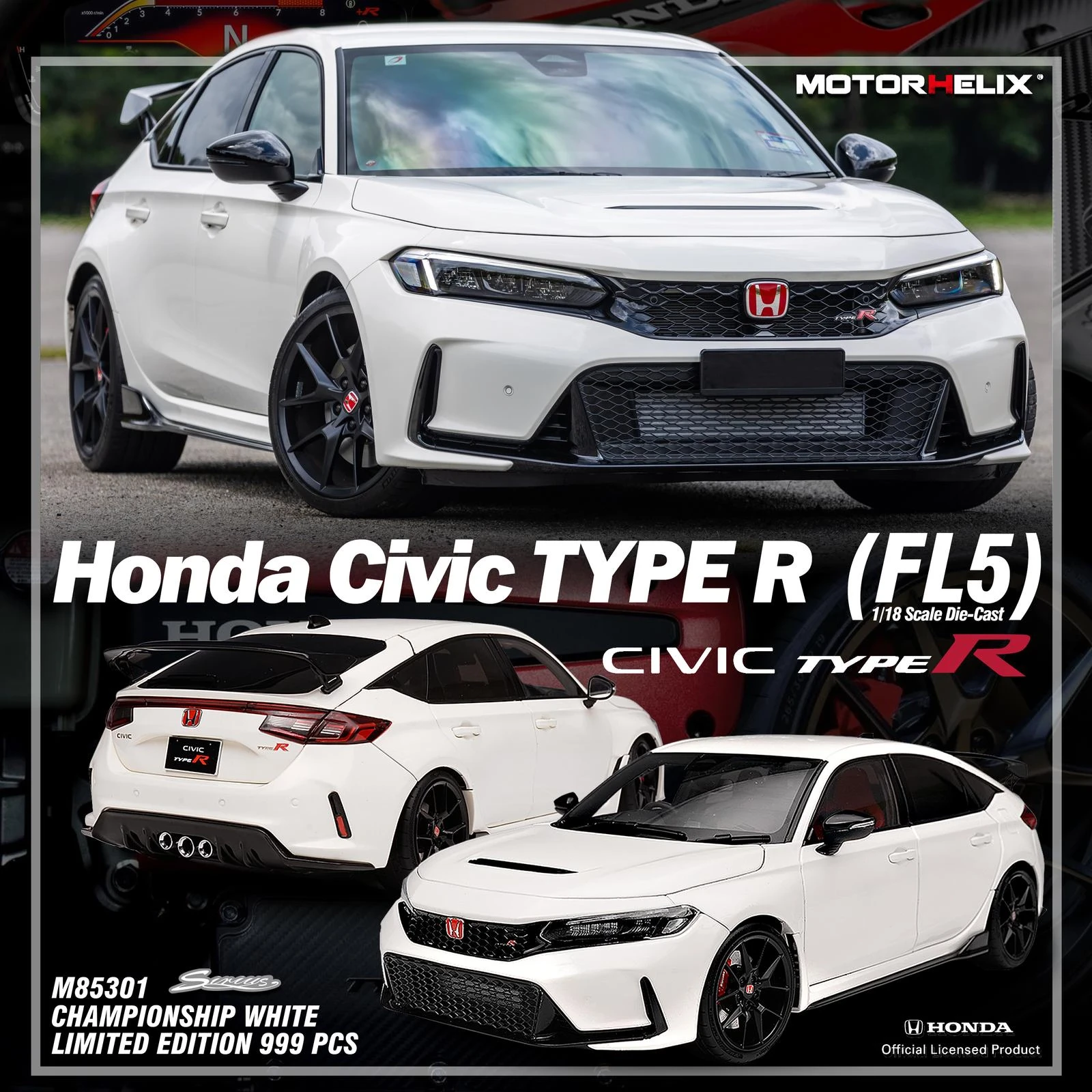 Motohelix M85301 1/18 Honda Civic Type R FL5 White - 收藏家