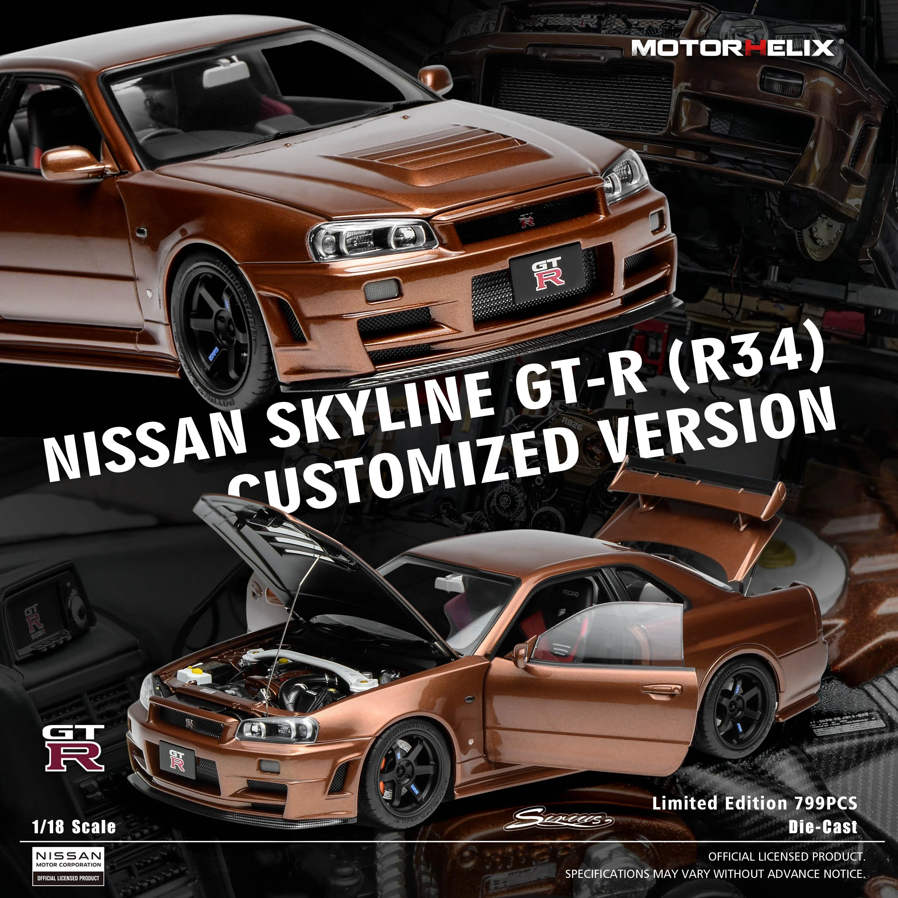 Motorhelix 1/18 Nissan Skyline GT-R R34 CUSTOMIZED VERSION Metal