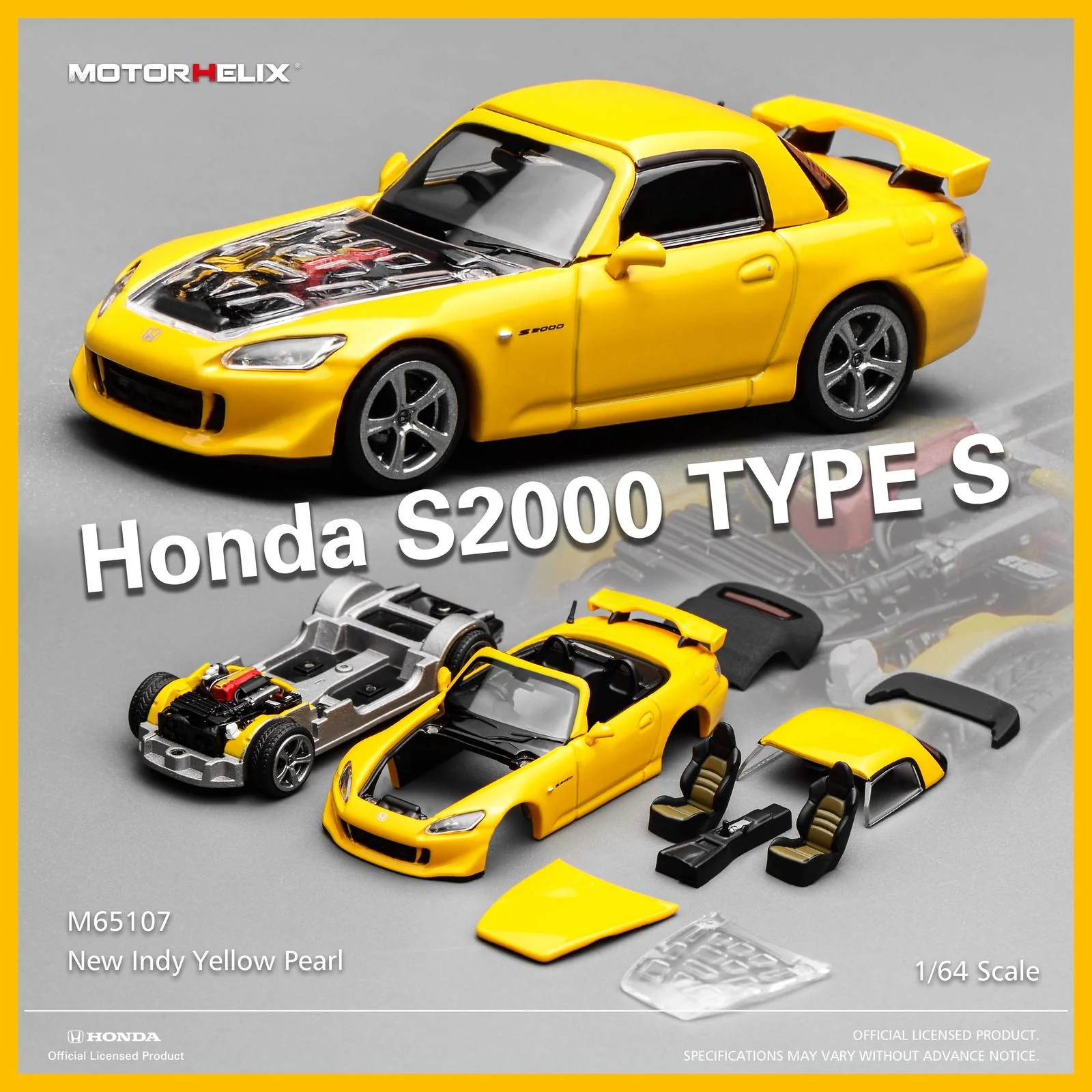 Motorhelix 1/64 Honda S2000 Type S New Indy Yellow Pearl Diecast