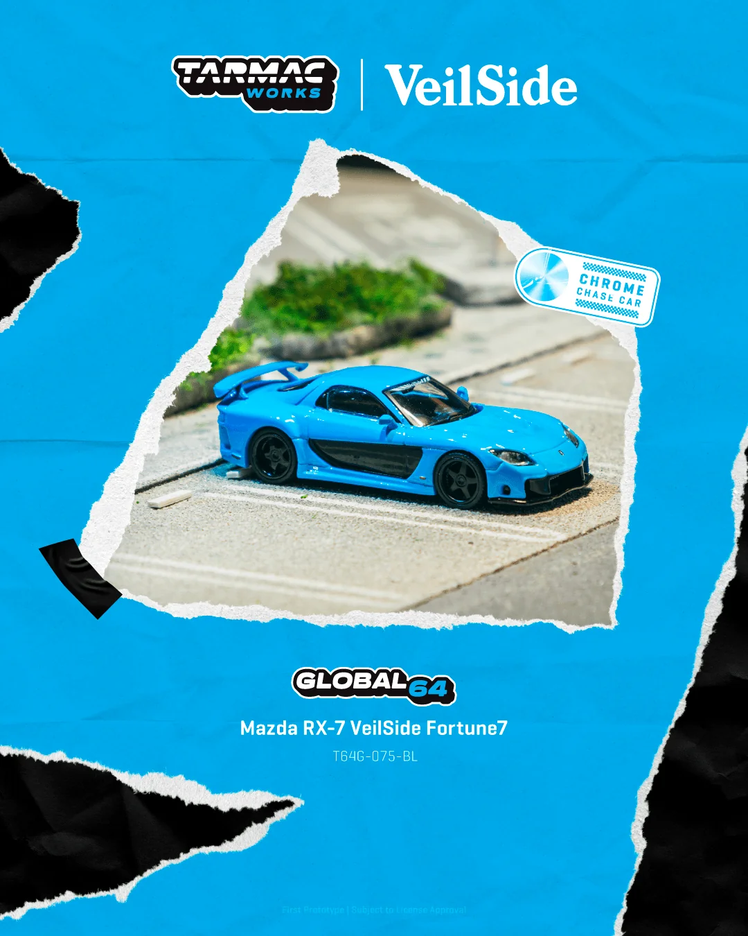 TARMAC GLOBAL64 1/64 Mazda RX-7 VeilSide Fortune7 Blue - 收藏家