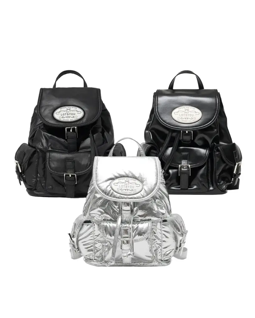 Lotsyou Nostalgia Chubby Backpack - Leather (BLACK) - 7749hk