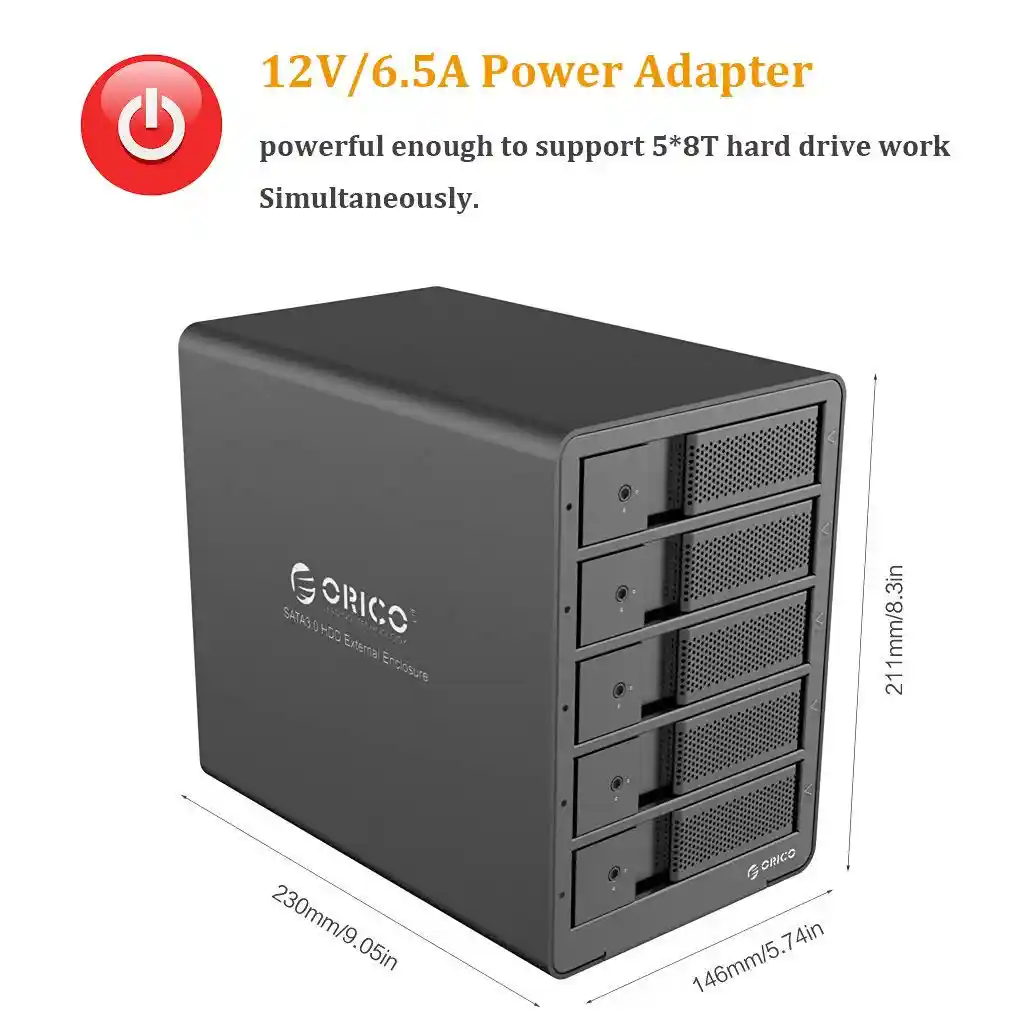 ORICO Aluminum 5 Bay 3.5-Inch External Hard Drive Enclosure With