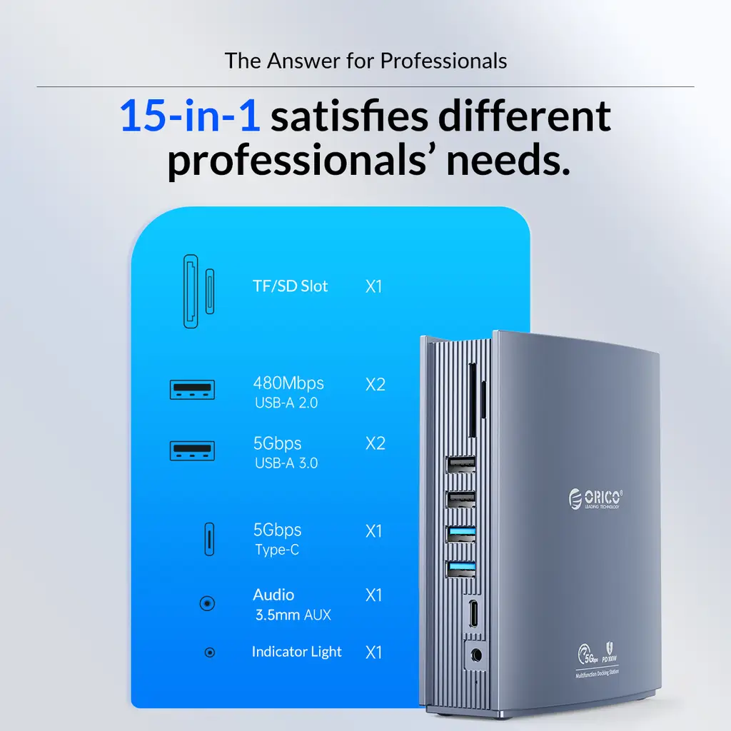 ORICO 15 in 1 Aluminum Alloy Type-C Multifunctional Docking