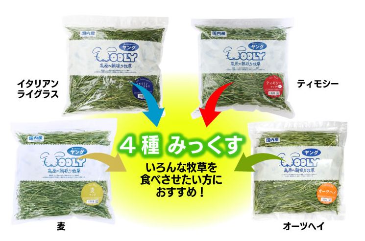 【新品】WOOLY　高原の朝採り牧草　4種みっくす 400g 限定版 Amazon | 【1回の注文につき1個まで】ウーリー 高原の朝採り牧草