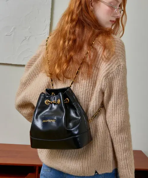 さらに100円引き◆JILLSTUART◆Coco Chain Black gold backpack Chic Black Backpack - Quilted Backpack - Gold Chain Backpack