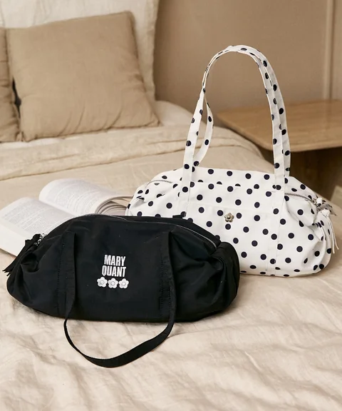 MARY QUANT x PUBLUX Logo Embroidered Gathered Boston Bag