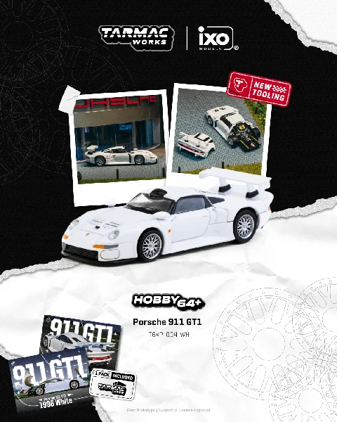 Tozai Model Factory 911 GT1 ボディーセット TARMAC HOBBY64+ 1/64 Porsche 911 GT1 White Model Car + Trading