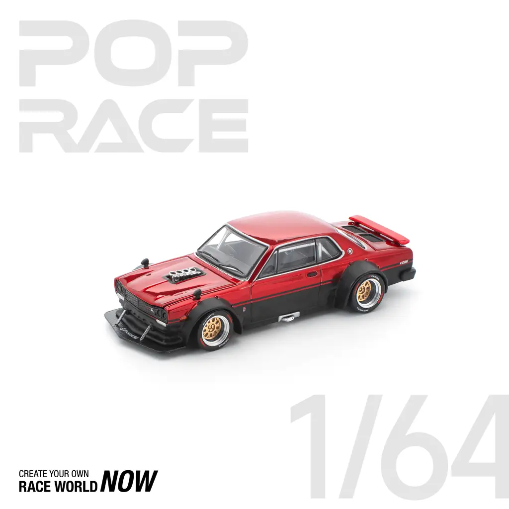 POPRACE PR640267 1/64 SKYLINE GT-R V8 DRIFT (HAKOSUKA) - RED BLACK